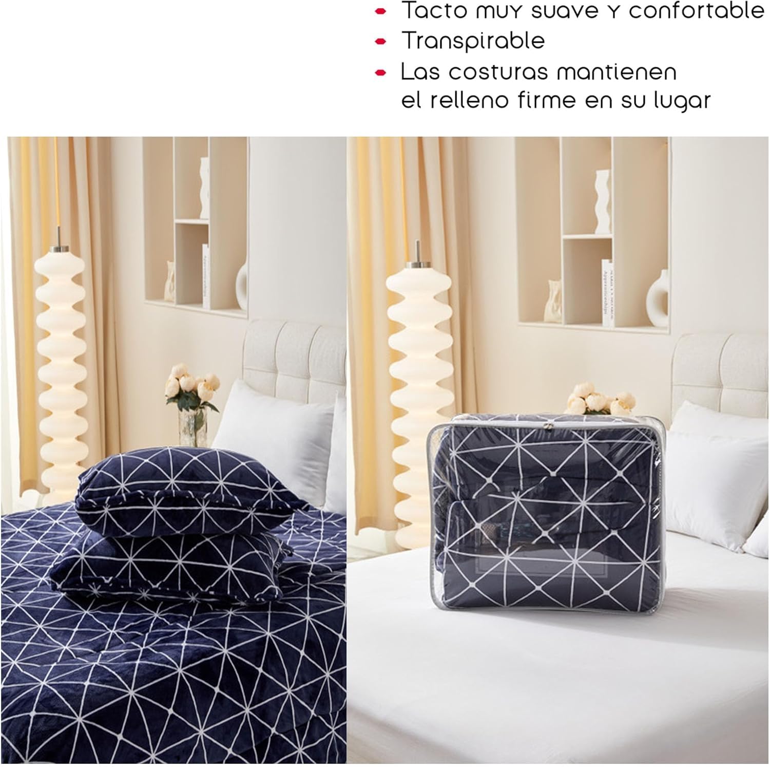 TIENDA EURASIA - Edredón Nórdico con Borreguito, Estampado Moderno, Ideal para Invierno, Tacto Suave y Confortable, Conjunto de Edredón y Funda de Almohada (Cama 135/150-220 x 240 cm, Azul)