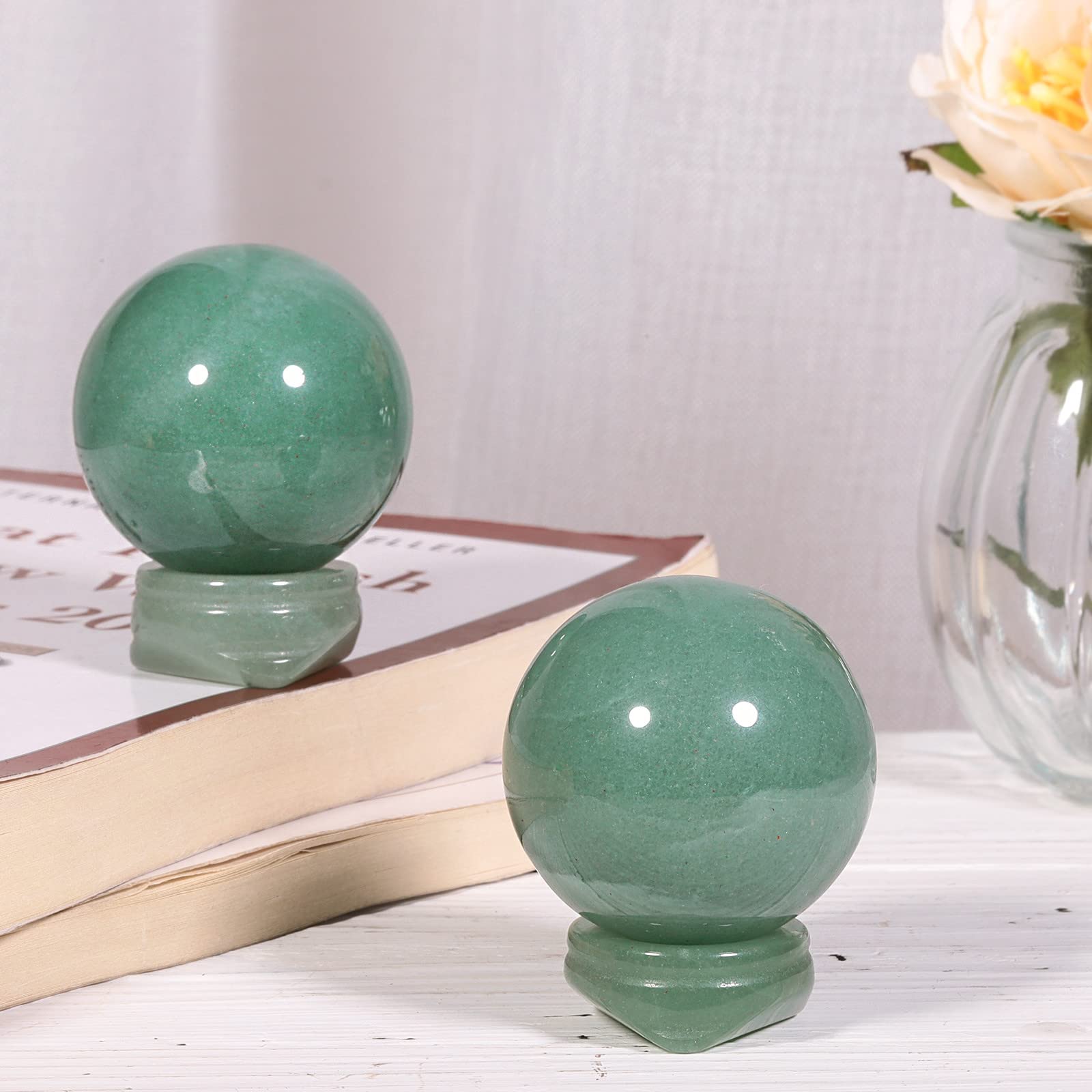 mookaitedecor Natural Green Aventurine Crystal Ball Sphere with Stone Stand - Image 3
