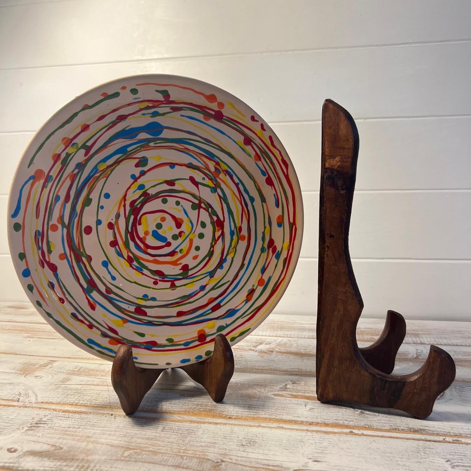 Set of Two 25cm, 9.5 inch Folding Wooden Plate Stands - Salver, Photo Plate, Display Stand, Wooden Bracket, Picture Frame Holder