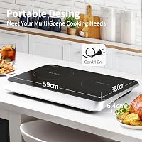 COOKTRON Dupla Indukciós Főzőlap 3500W, 10 Hőfok, 9 Teljesítményszint, Booster Funkció 6