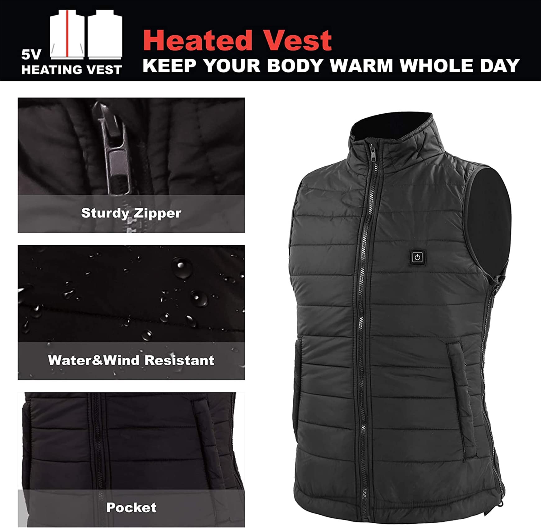 Chaqueta térmica con calefacción por USB for hombre y mujer, chaleco térmico de caza, chaqueta invierno unisex, cálido