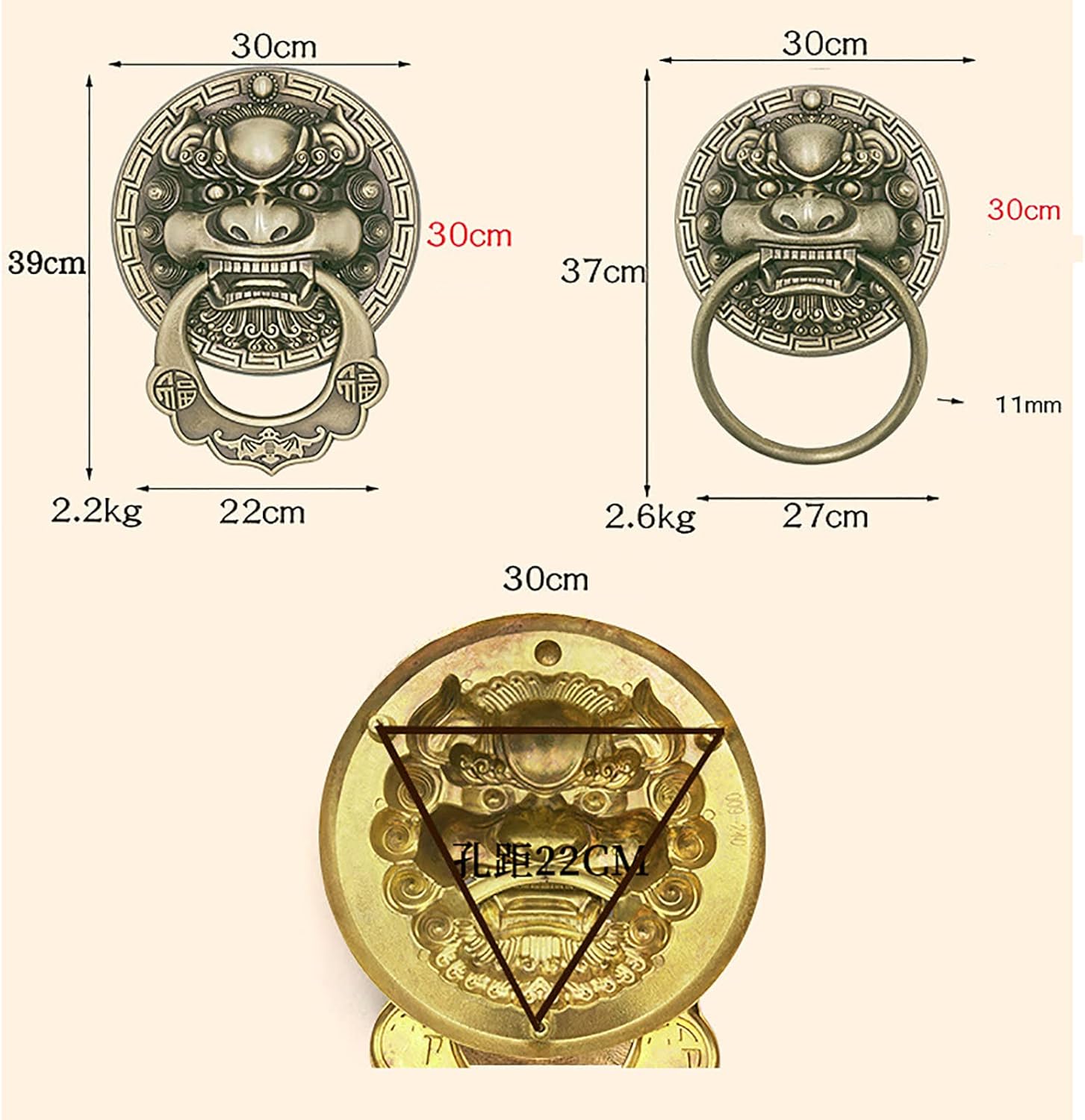 Brass Door Knocker, Animal Head Lion Head Antique Door Knocker Handle, Antique Bronze Finish, Strong Three-Dimensional Effect, Suitable As Front Door Drawer Wardrobe Chair Decoration Handle