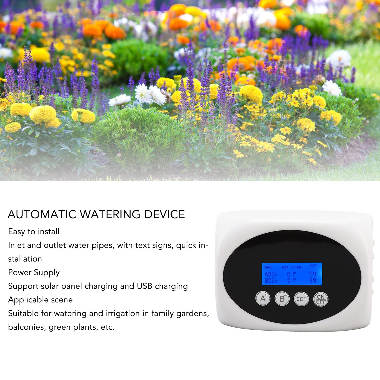 Kit di Irrigazione Automatica a Goccia Dispositivo di Irrigazione Automatico Solare Dispositivo di Irrigazione Giardino Doppia Pompa Irrigatore Temporizzato Kit di Irrigazione per Piante Nero 10m per