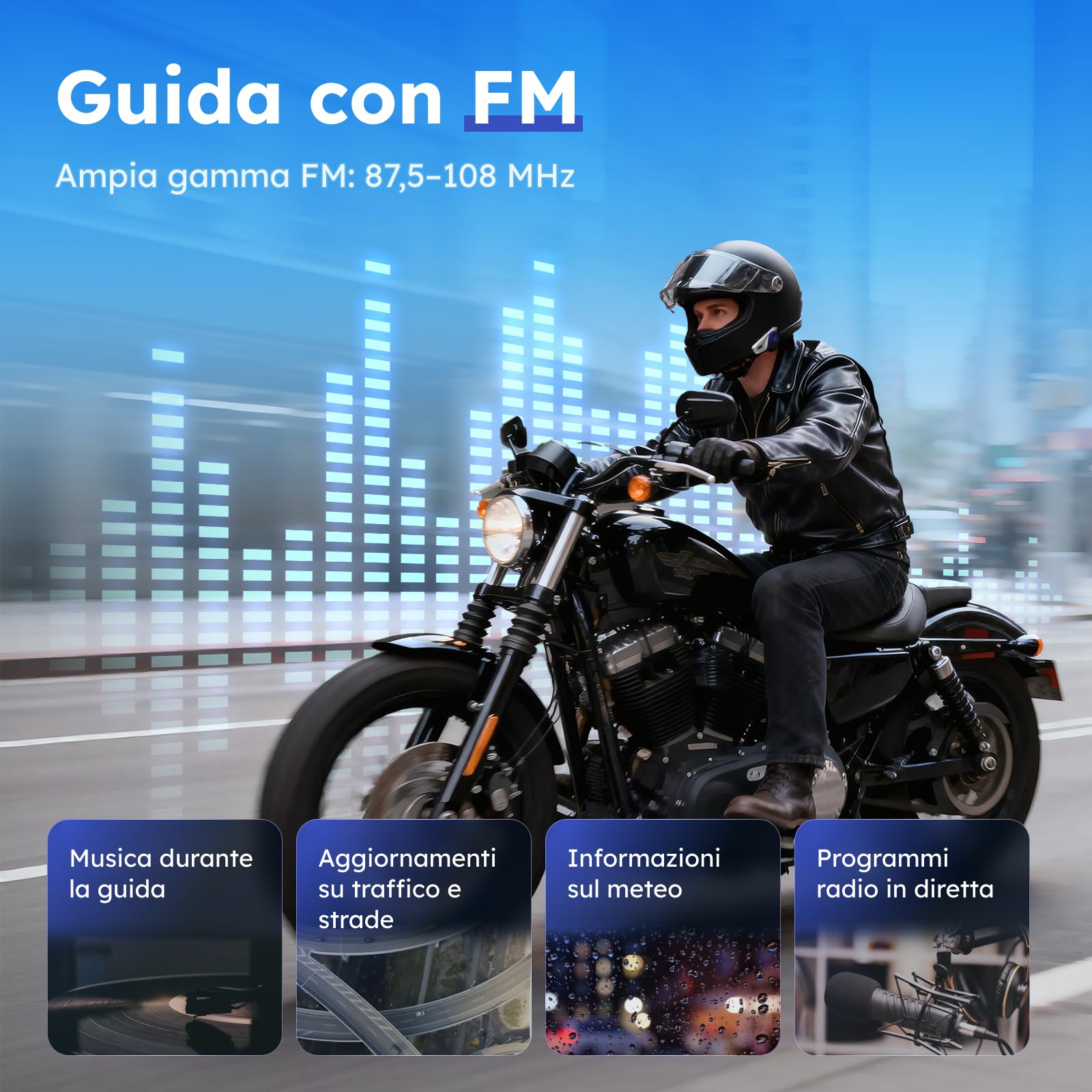 D9 Interfono Moto Coppia, 2 Piloti Auricolare Casco, Bluetooth 5.3