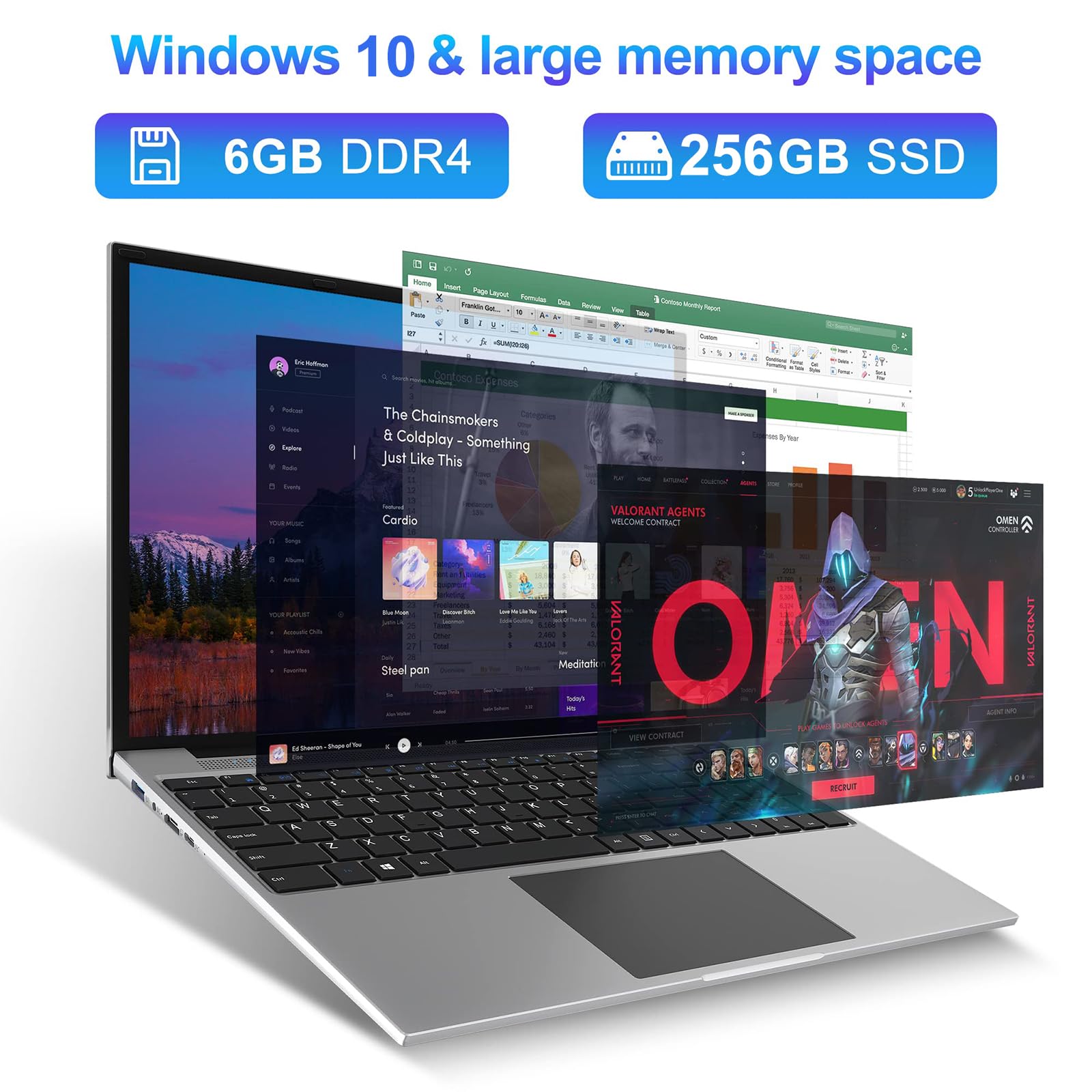 Ordinateur Portable Ekonavi 15.6" - Celeron N4000, 8Go RAM, 256Go SSD, Windows 11 Pro