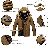 Vista 5 de Chaqueta de esquí impermeable con capucha para hombre, abrigo cálido de nieve para el invierno