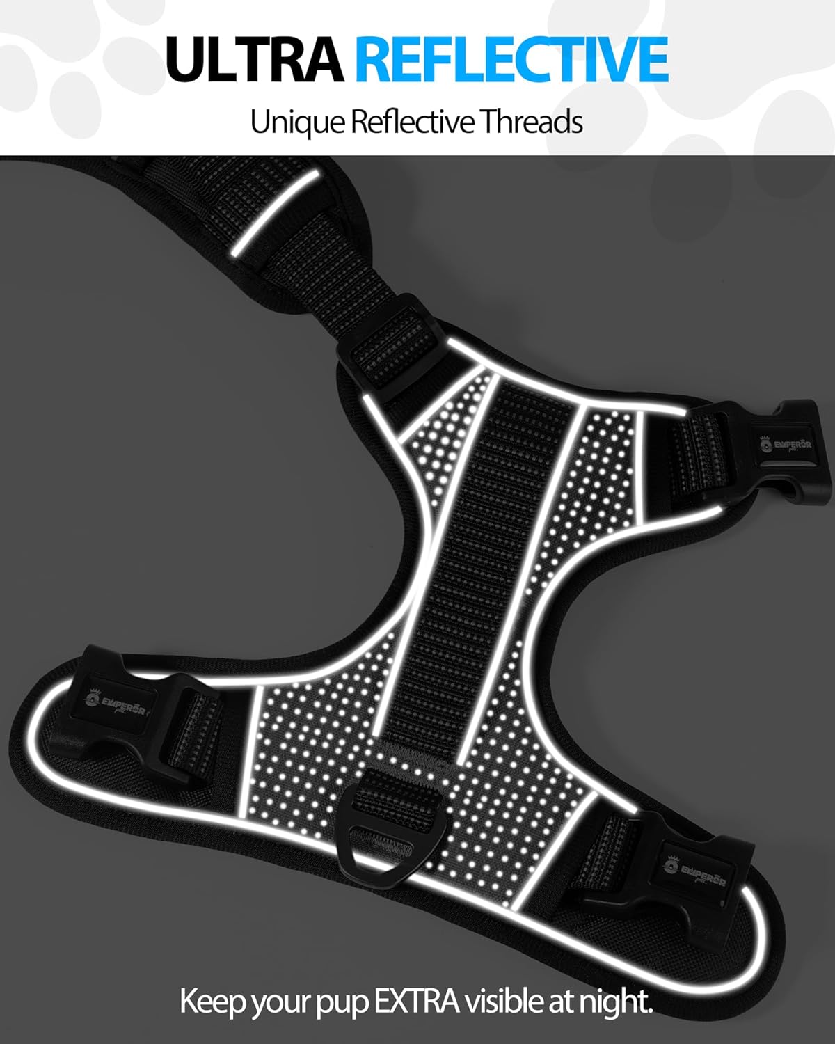 Emperor Pets Black Reflective Dog Harness Medium Sized Dog - No Pull Dog Harness with 2 Leash Clips, Premium Oxford Soft Padded Harness Medium Size Dog, No Choke Design, Medium Dog Harness (M, Black)