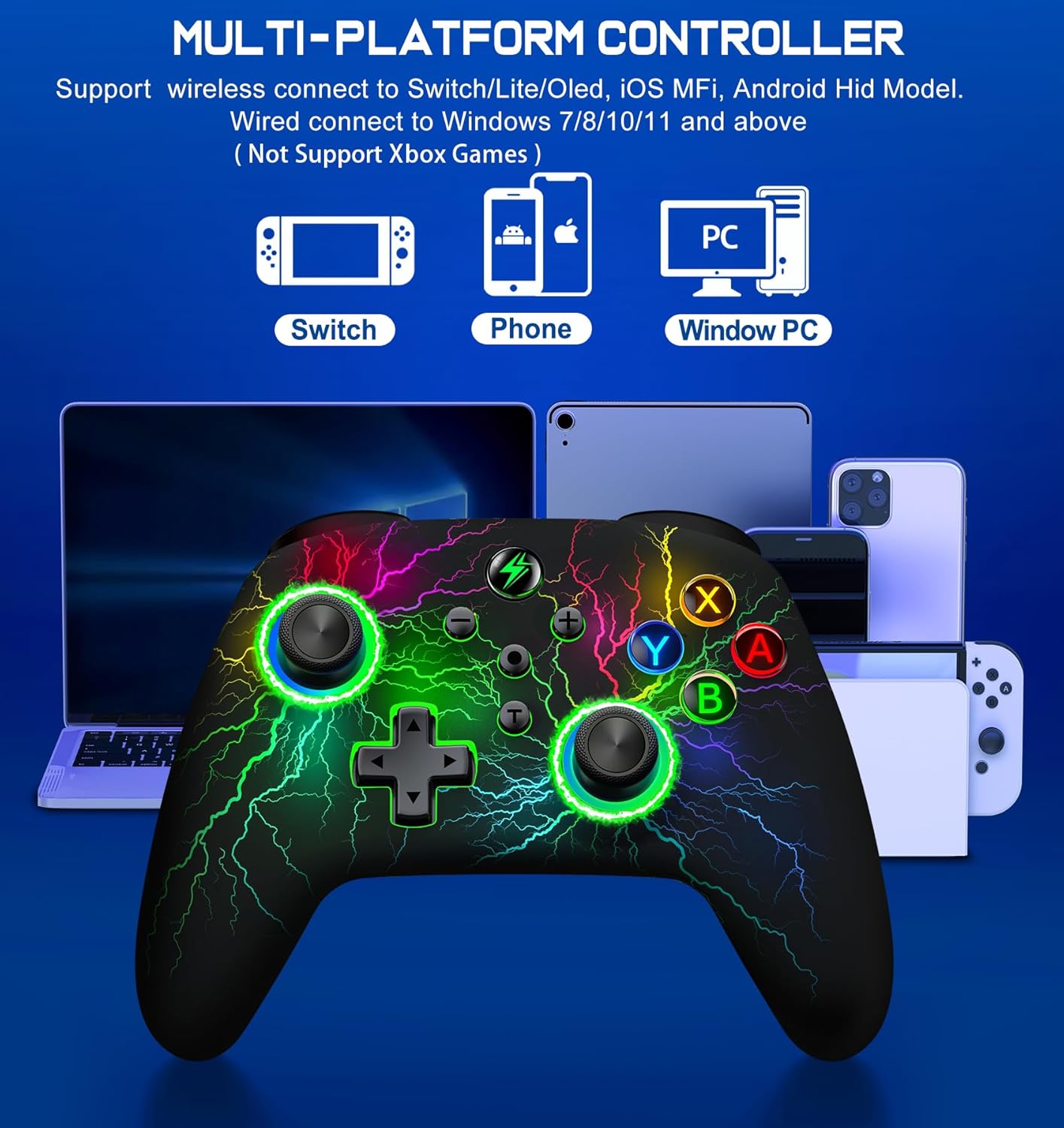 Wireless Switch 2 Pro Controller for Nintendo Switch Controller, Cool LED Wired PC Joysticks-Wireless iOS Gamepad/Android Remote/Programmable Nintendo Switch Accessories Interactive Gaming Figures