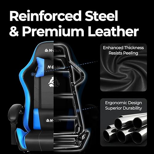 Vista 22 de NEO Chair Silla de videojuegos con reposapiés, respaldo alto, ergonómico, cómodo, escritorio de oficina para computadora con soporte lumbar, altura