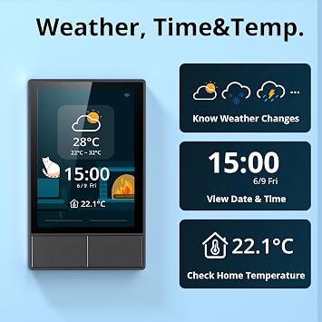 SONOFF NSPanel Smart Switch - 2-Switch Panel Home Control With Touchscreen, Temperature Function, Lights Control - Compatible With Alexa and Google Home, Black