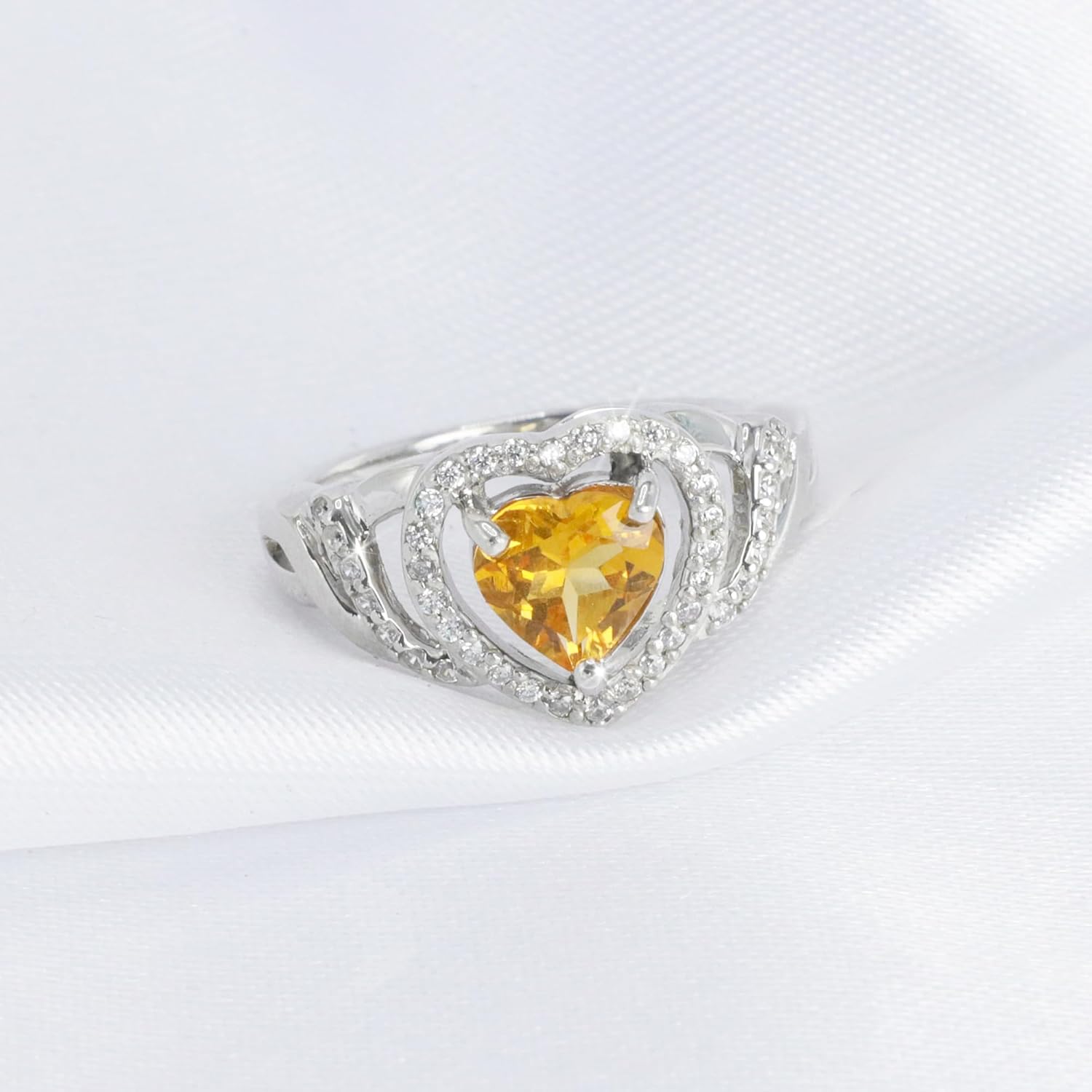 Real 925 Sterling Silver Rhodium Plated 7mm Heart Shaped Halo Birthstone 1.17 carats Solitaire Gemstone Luxury Jewelry Band Bridal Engagement Wedding Ring Gift for Women