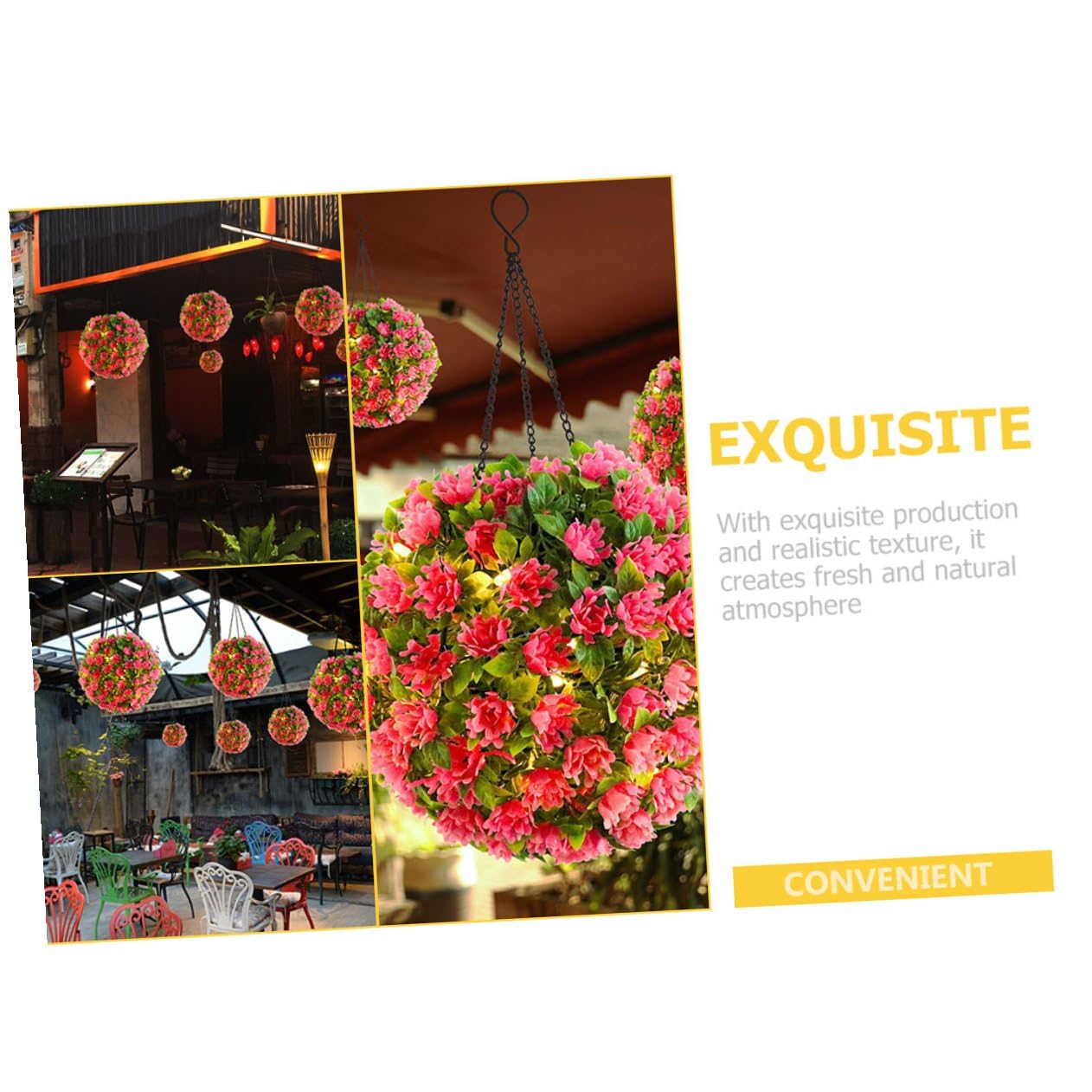 Kisangel LED Solarleuchte Hängend Rosa Blumenkugel aus Kunststoff und Eisen mit Realistischer Struktur und Starker Aufhängung für Garten und Hochzeiten