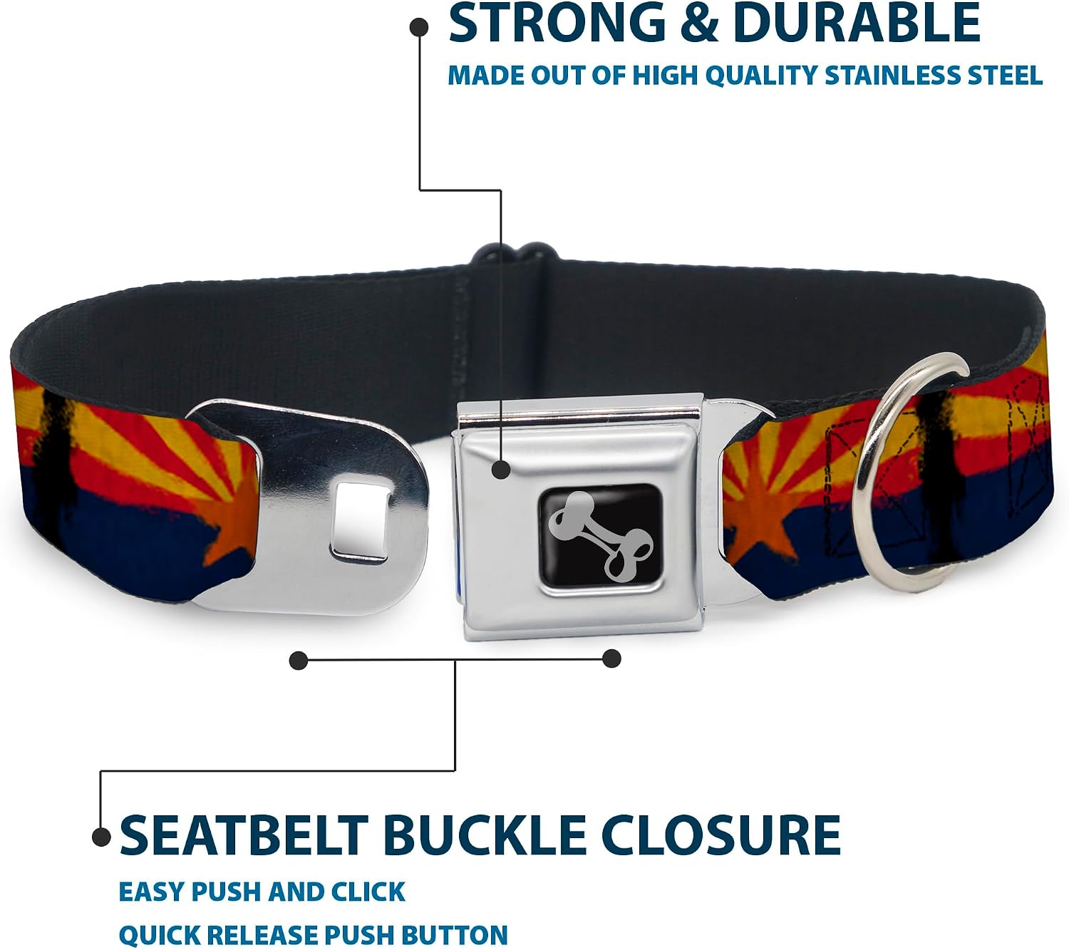 Buckle-Down Arizona Flag Distressed Painting Dog Collar Bone