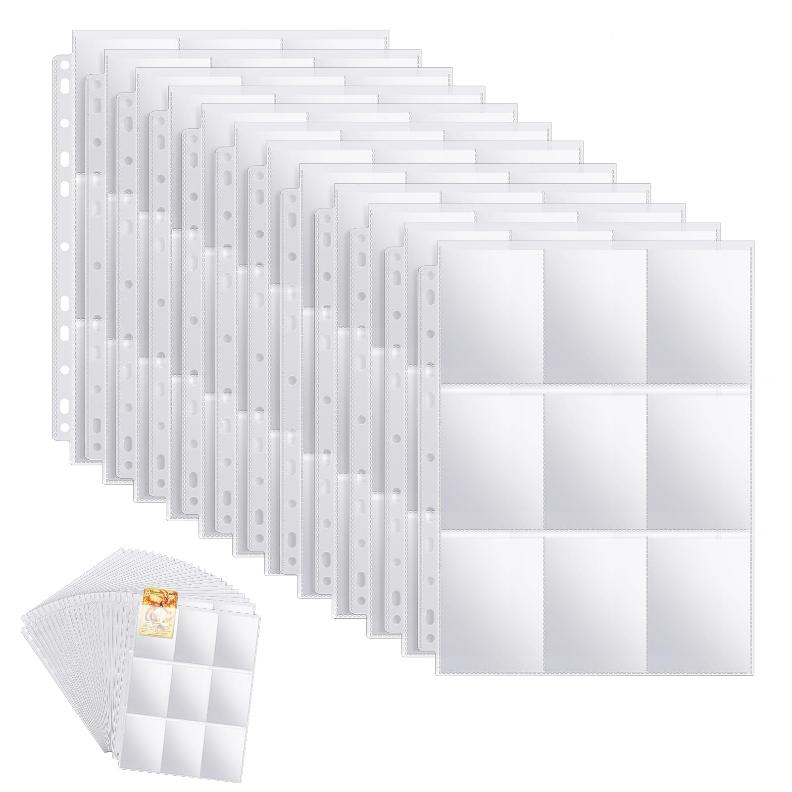 AOBOPLE 1800 Pochettes pour Cartes, Plastique Sleeves Pochettes Transparentes pour Cartes à Collectionner, Double Face, Trading Card Sleeves pour Protéger les Photos (100 pages)
