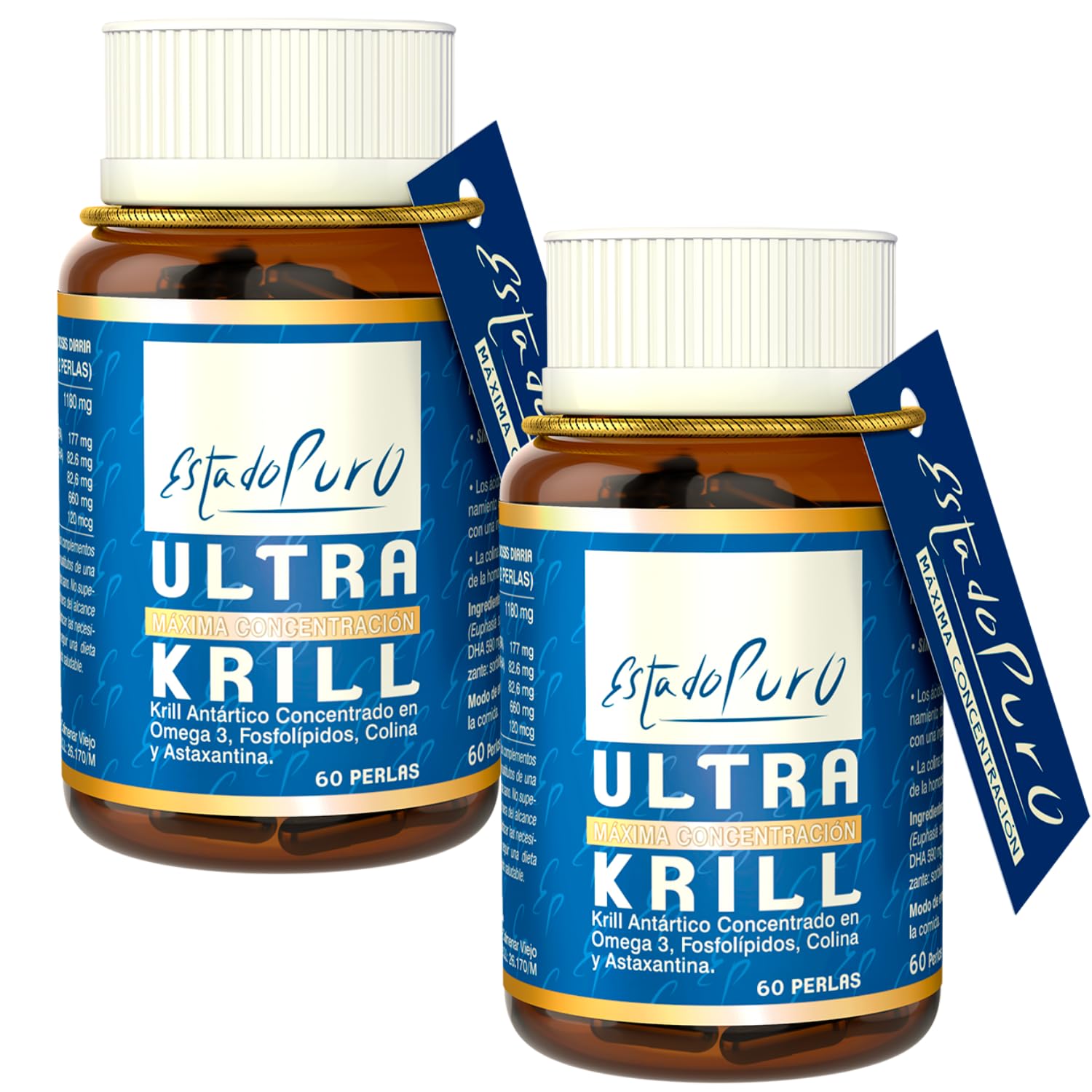Huile de Krill Pure State | Krill Oil Omega 3 Ultra Concentré (590 mg) | Optimisé à l'Astaxanthine | Origine Antarctique Certifiée, Sans Retour aux Poissons | 60 Capsules | TONGIL (Pack de 2)