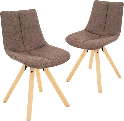 Mid-Century - Juego de 2 sillas de comedor modernas, sillas de cocina tapizadas con respaldo alto con asiento de tela de lino copetudo, patas de