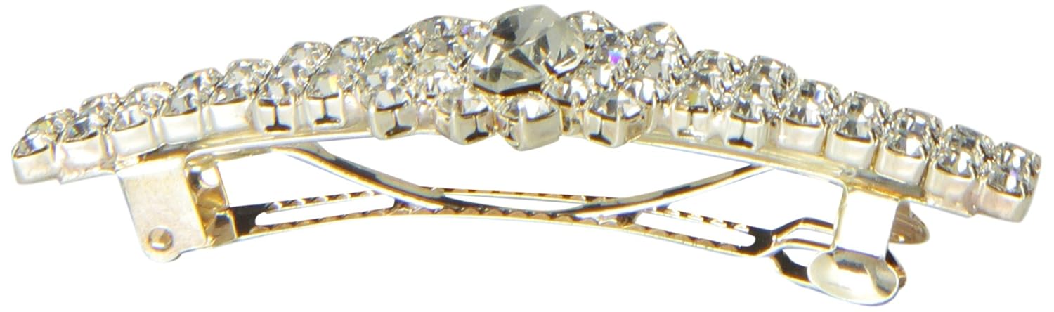Caravan Automatic Barrette Decorated With Crystal Clear Rhinestone In An Oval Burst