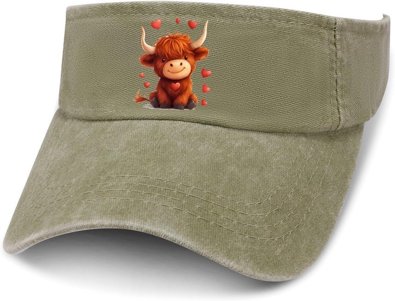 Highland Cow Sport Sun Visor Hats for Women Men Empty Top Baseball Cap Adjustable Denim Hat