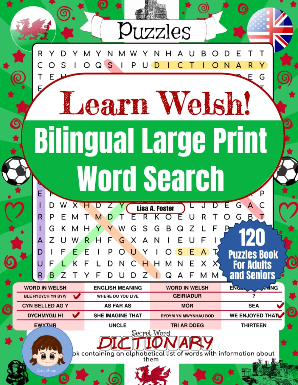 Learn Welsh! Bilingual Large Print Word Search: 120 Puzzles Book For Adults and Seniors.