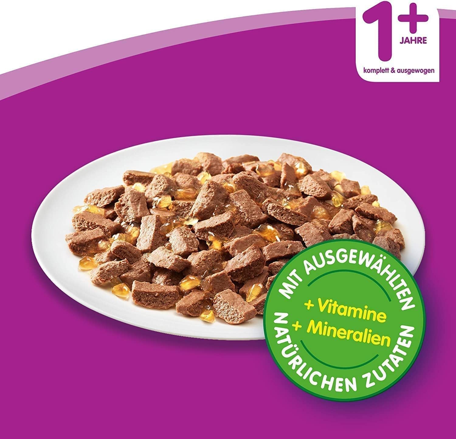 Whiskas 1+ Katzennassfutter – Geflügel Auswahl in Gelee – Hochwertiges Feuchtfutter für ausgewachsene Katzen im Portionsbeutel – Katzenfutter – Großpackung (120 x 100g)