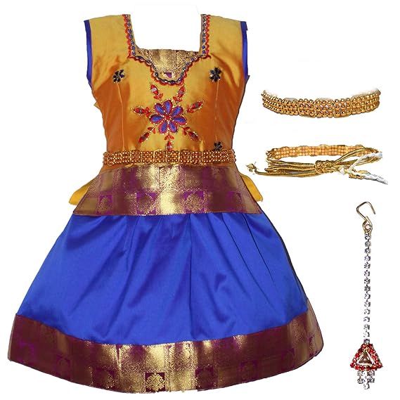 TradKart Girls Traditional Lehenga Choli AKILA PATTU PAVADA WITH WAIST BELT
