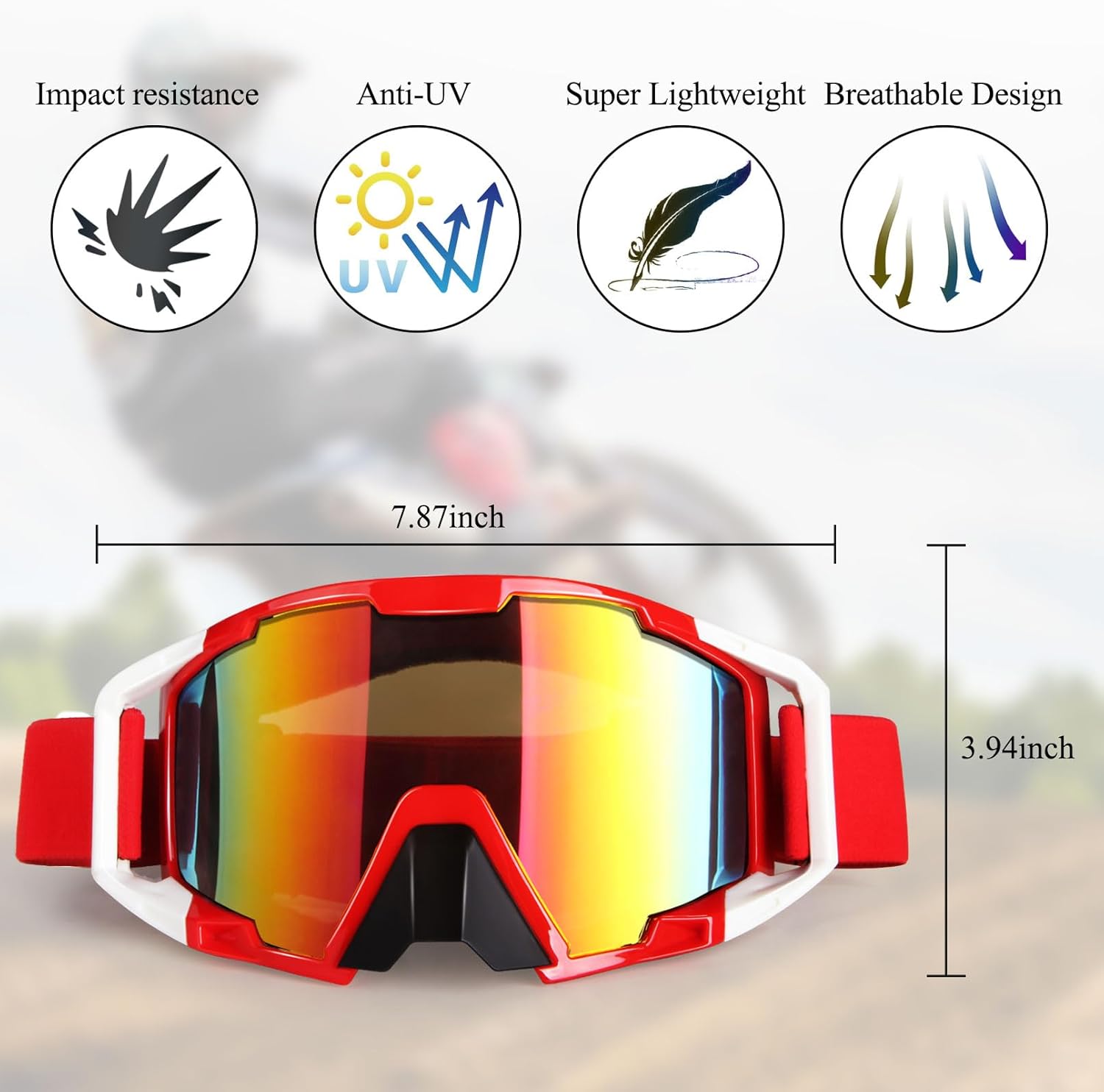 ATV Goggles Dirt Bike Goggles Motorcycle Motocross Goggles Wide Vision Glasses Bike Riding Goggles Ski Goggle UV400 Anti-Fog Scratch Windproof Dustproof for Men Women Youth Kids Colorful Lens - Image 4