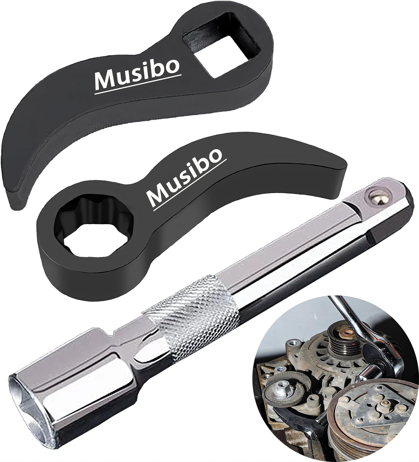 Musibo3 Pcs Pry Bar Wrench Adaptor Head,2024 New Crowbar Adapter Head Tool,Half Shaft Removal Car Repairing Tools with Extension Bar for Tight Spaces,1/2" D 8pt (Square) Profile