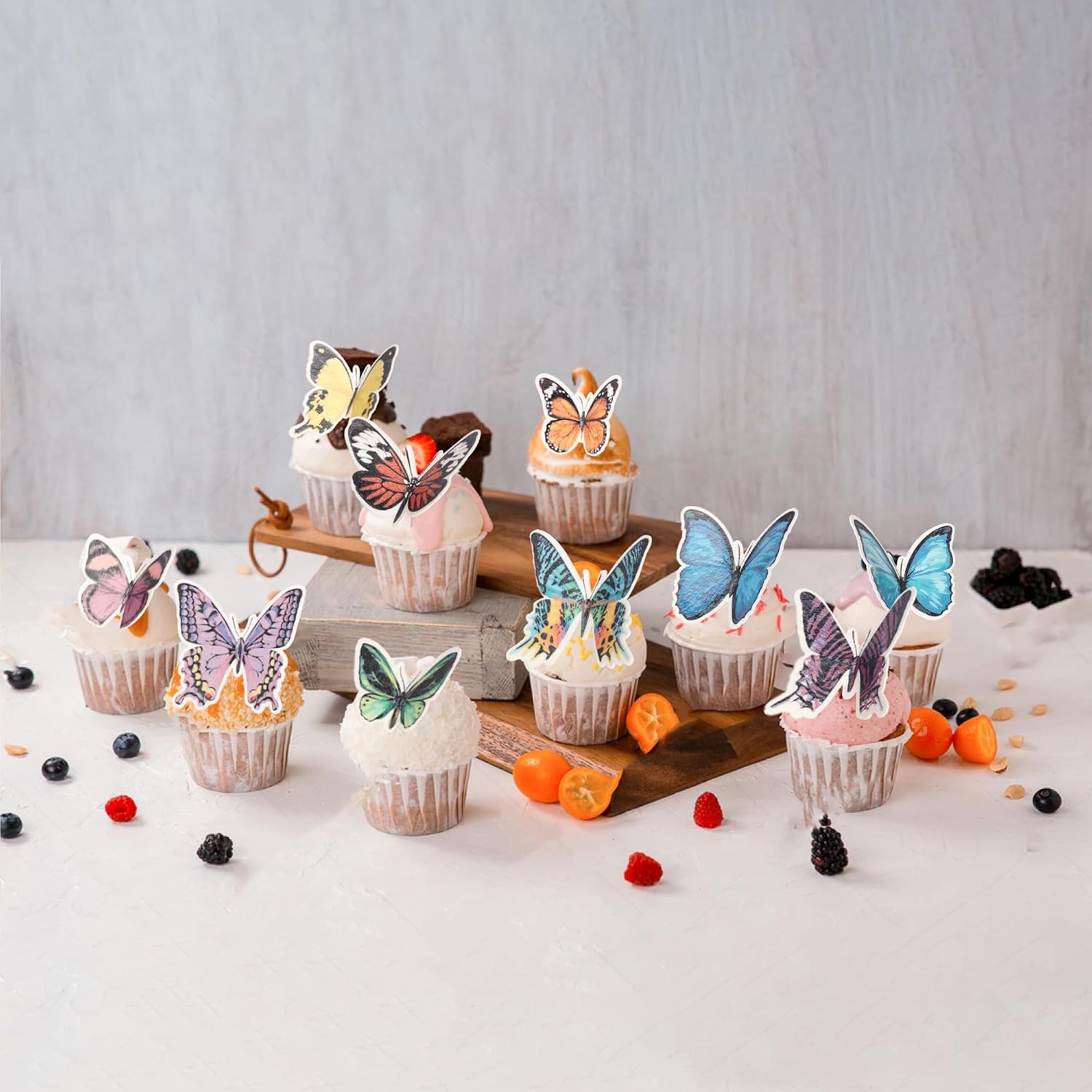 60 Pack Edible 3D Butterfly Cupcake Toppers Cute Realistic 3D Butterfly Cupcake Picks for Butterfly Theme Baby Shower Bridal Shower Boys Girls Birthday Cake Decorations Style 1