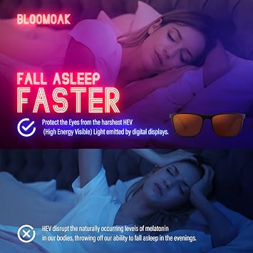 Bloomoak-99% Blue Light Blocking Glasses-Gaming Glasses-Anti Glare - Anti Fatigue-TR90 Material-Suitable for Screens, Games, TVs, Mobile Phones (Amber - 99% - Black Frame)