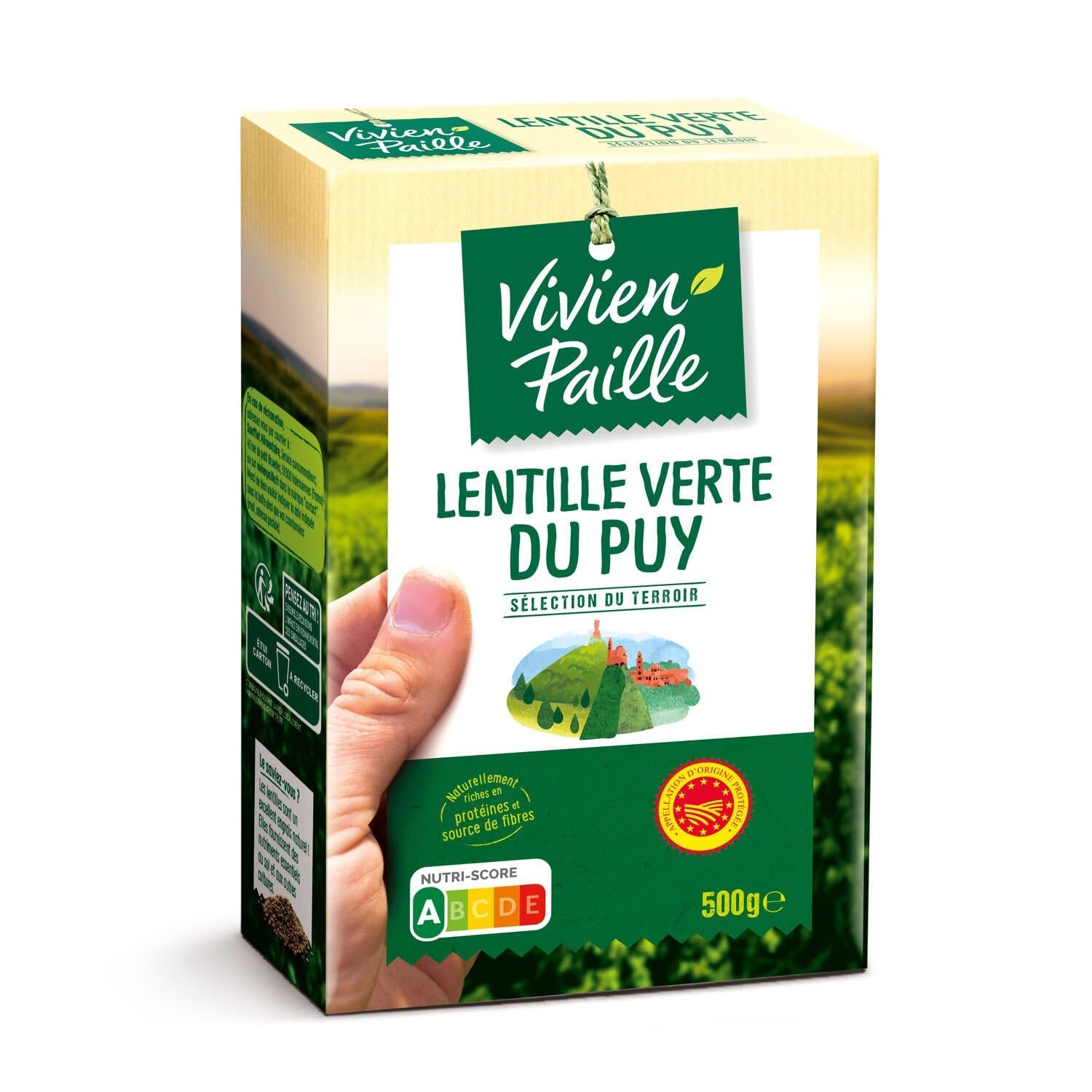 Saveur boisée et éclat vert, Lentilles Vertes du Puy VIVIEN PAILLE 500 g – Appellation d’Origine Protégée, récoltées sur les plateaux basaltiques du Velay - Lot de 3