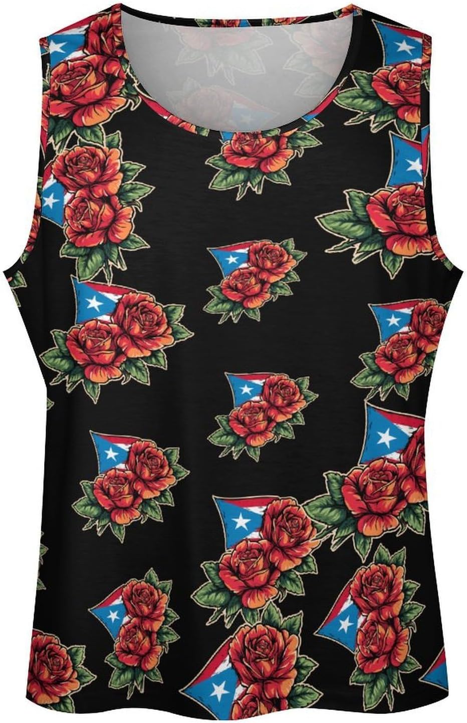 Puerto Flag Rose Men's Tank Tops Sleeveless Muscle Shirts for Men Lightweight Vest Crew Neck T-Shirts