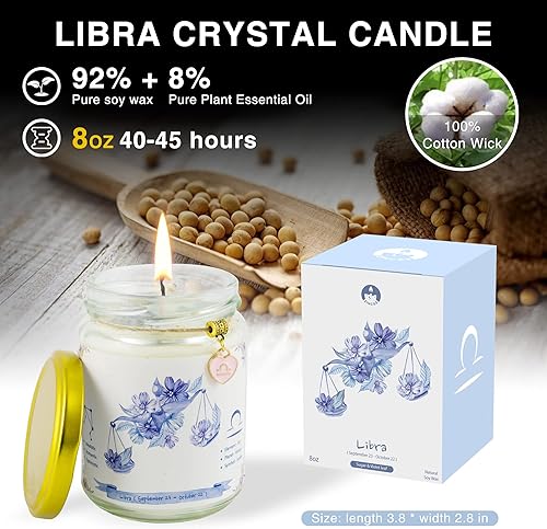 Miniatura 3 de Regalos Libra para mujeres, vela Libra, regalos de velas de cristal del zodiaco, regalos de cumpleaños de astrología, velas perfumadas de violetas