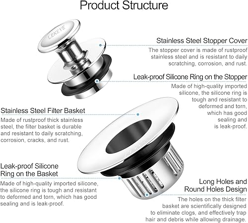 Miniatura 6 de LEKEYE Colector de pelo de drenaje de ducha  Tapón de drenaje de baño  Tapón de drenaje con filtro colector de pelo