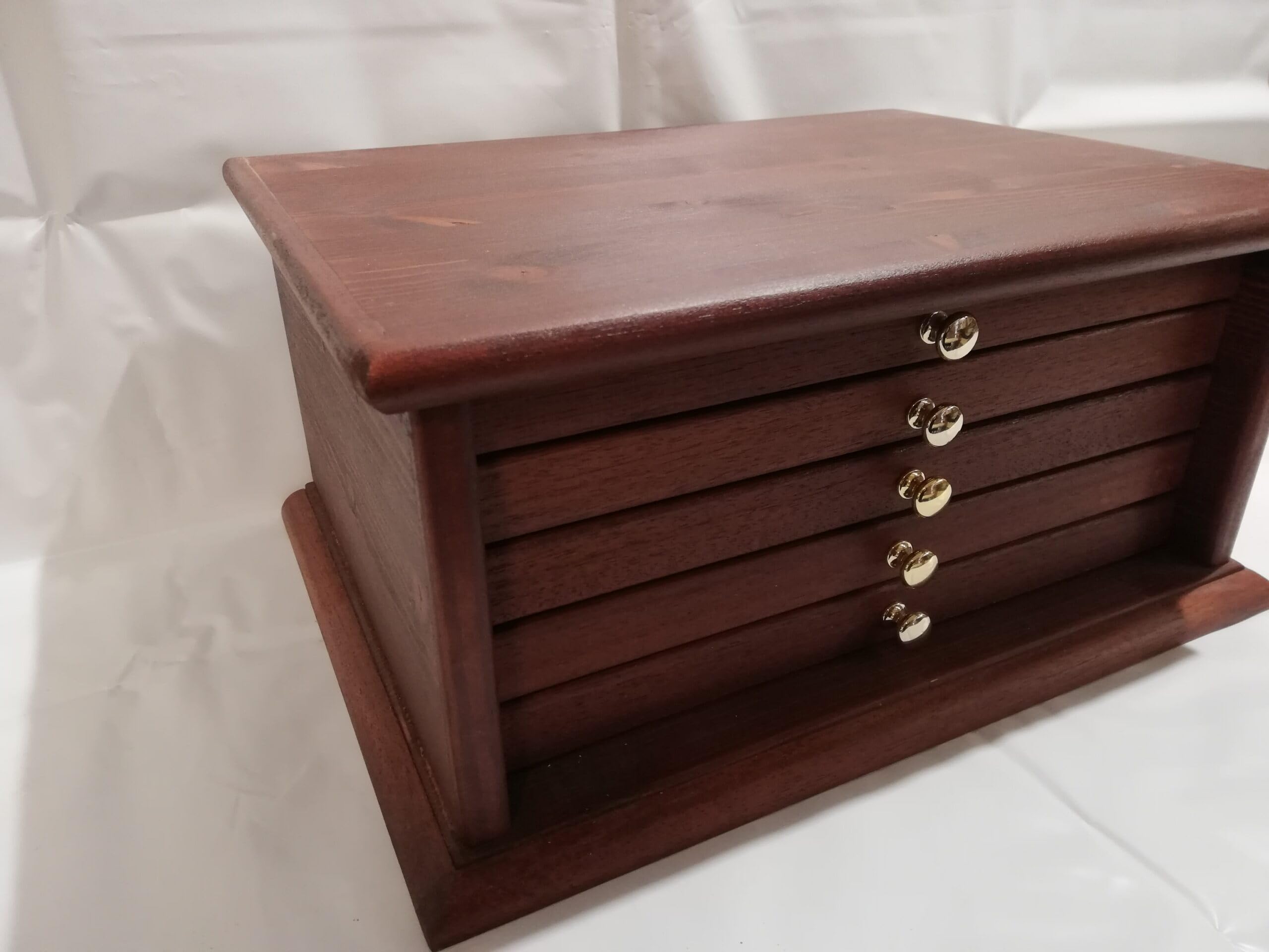Monetario para Monedas y medallas, Mueble de Madera con 5 cajones y Terciopelo, Expositor Artesanal de numismática Personalizable con Grabado láser, Hecho a Mano en Italia