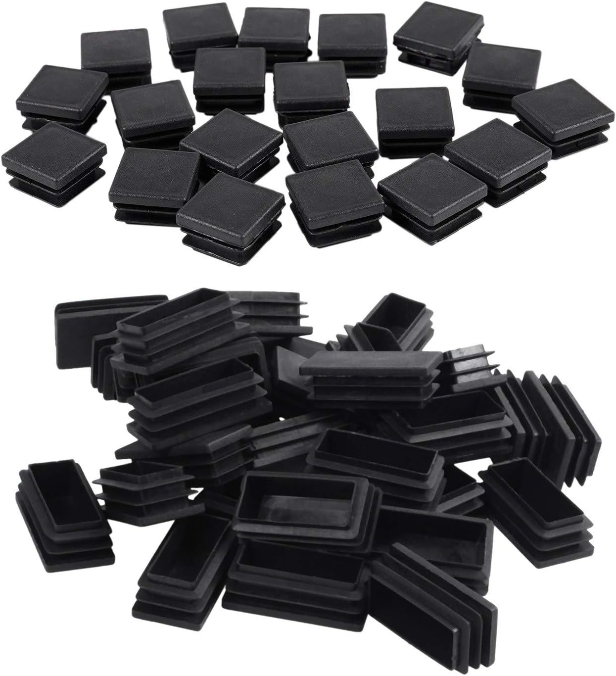 Uxcell 20pcs Black Plastic Rectangular Tube End Caps - 20mm X 40mm Blanking Inserts For Tubing & Furniture