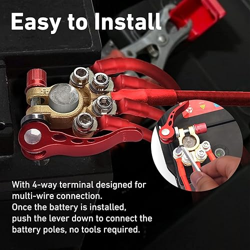 Miniatura 6 de Conector de terminal de batería, terminal de batería de desconexión rápida de 4 vías, extremos de cable de batería de 12 V para marina, automóviles,
