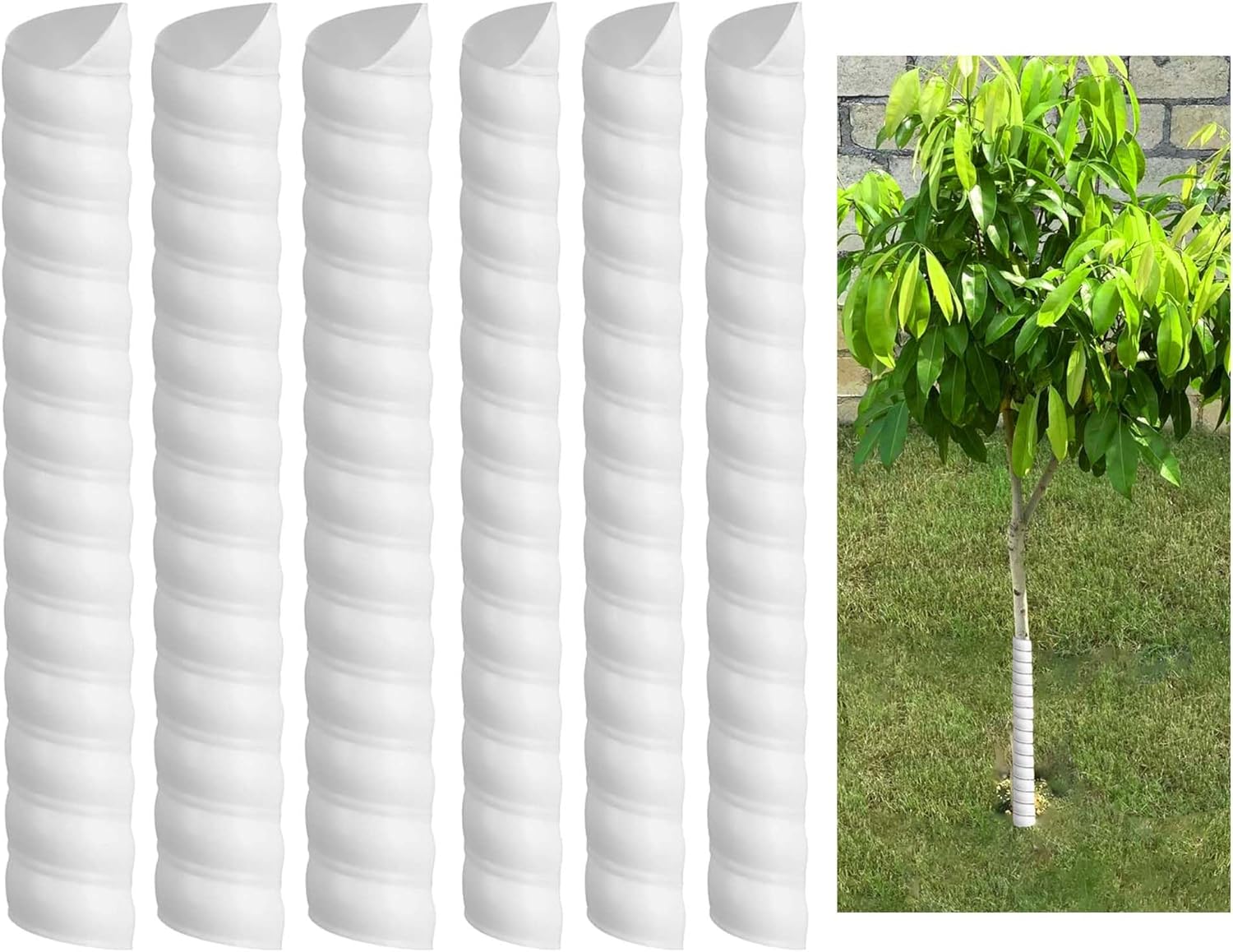 Watayo 8 Pcs Tree Trunk Protector- 2 Size Tree Wraps to Protect Bark- Plastic Spiral Tree Guard- Tree Bark Protector Tube Wraps to Protect Saplings Plants from Deer Rabbit Cats Rodents Mowers
