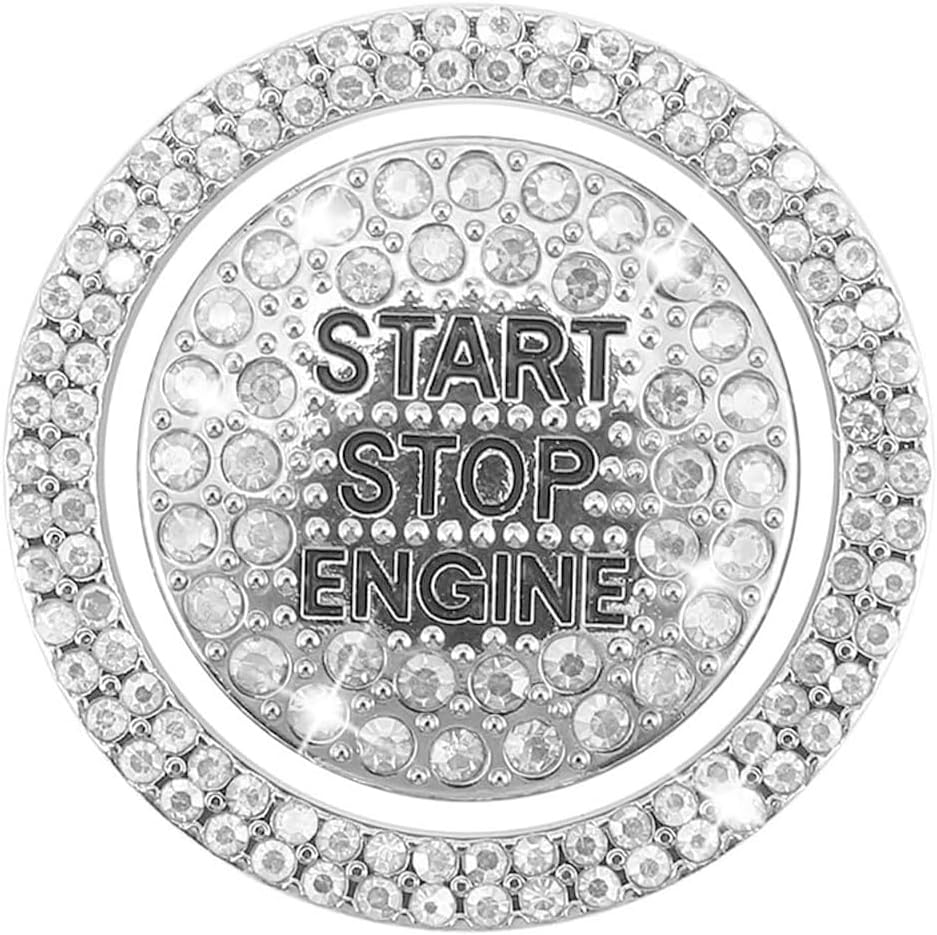 2 PCS Car Bling Rhinestone Start Button Covers, Sparkling Diamond Push Start Button Decorative Ring, Waterproof Automotive Decorative Ring, Car Interior Accessories for Women (White)