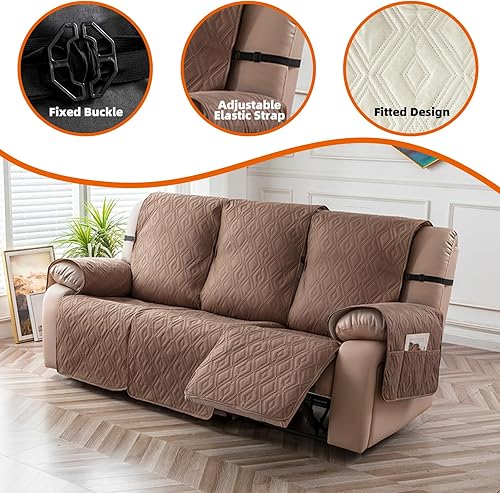 Vista 5 de Genina Waterproof Couch Cover for Reclining Couch 3 Seater Non-Slip, Washable Recliner Sofa Covers for 3 Cushion Couch, Furniture Covers Couch Camel