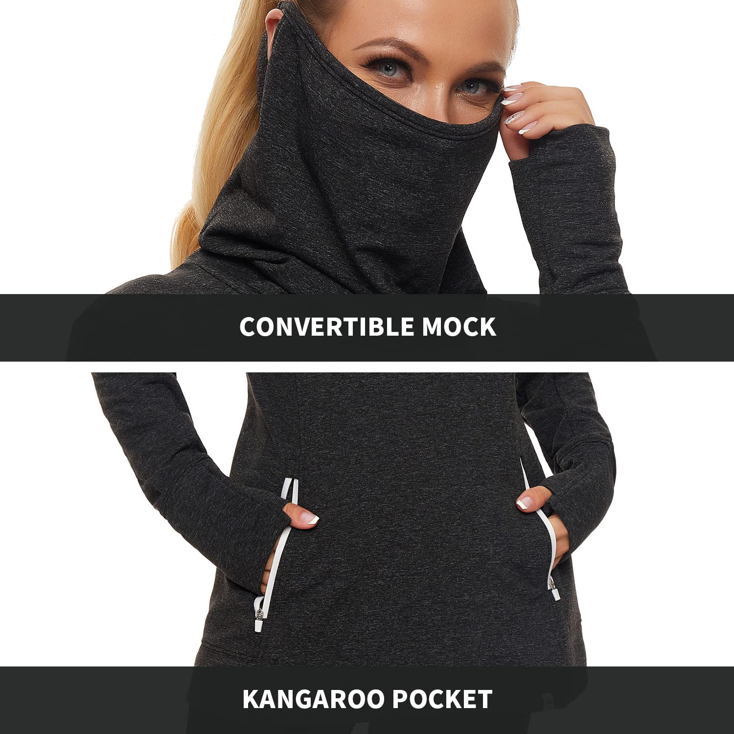 Soneven Maglia Termica Donna Manica Lunga Invernale Winter Run Pullover Maglione con Kanga Pocket Top Sport T-Shirt Baselayer da Corsa Ciclismo Fitness