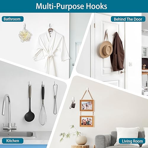 Miniatura 5 de Noubtou - Ganchos adhesivos resistentes  Ganchos de pared de aleación de aluminio para baño, cocina, azulejos y vidrio, ganchos impermeables a