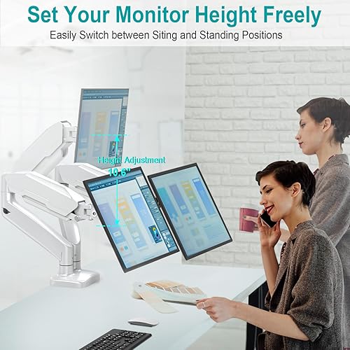 Vista 13 de MOUNT PRO Soporte de monitor doble para pantalla de computadora de 13 a 32 pulgadas, soporte de monitor de altura ajustable para 2 monitores, brazo