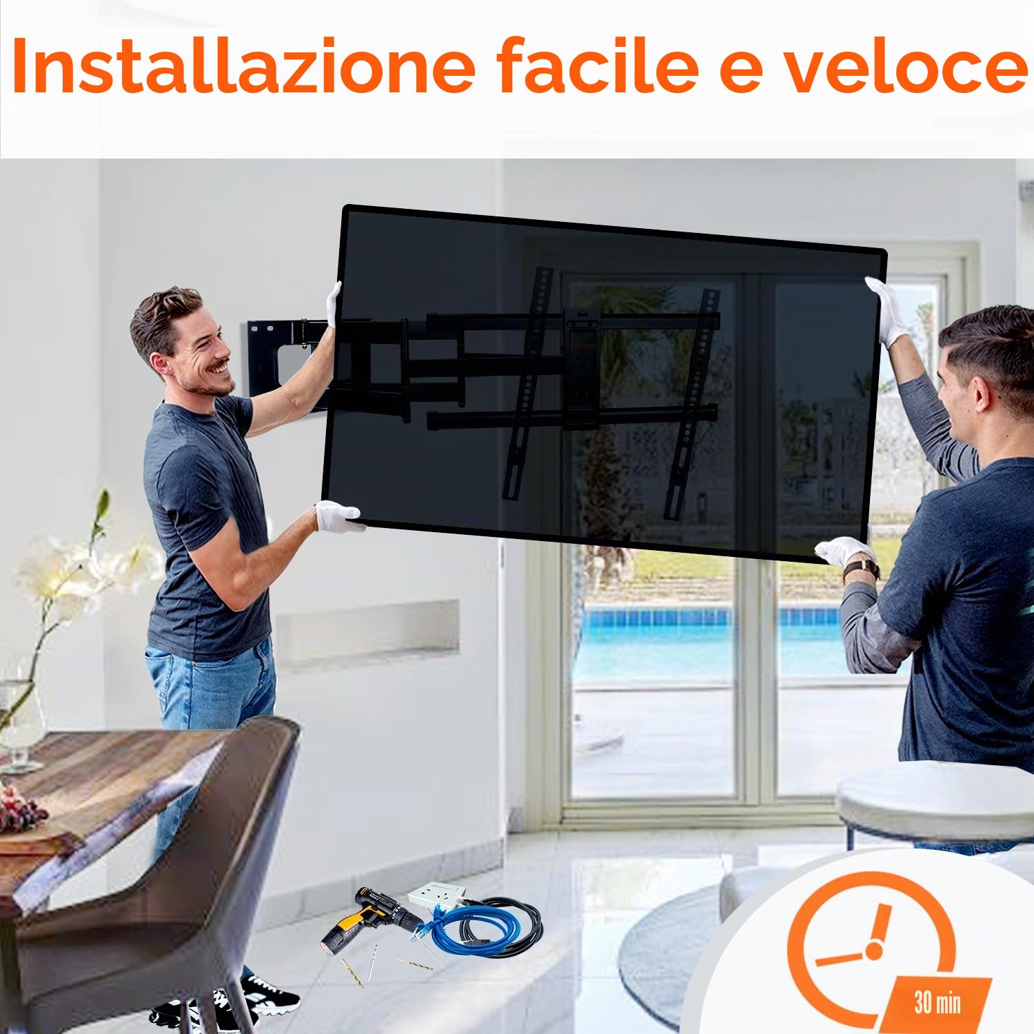 Supporto TV Parete da 50-90 Pollici, Inclinazione Girevole Staffa con 765mm Doppio Braccio, Braccio TV Ultra Resistente 75kg, Staffa Televisore 75 85 90 Pollici VESA 200x100-600x400mm