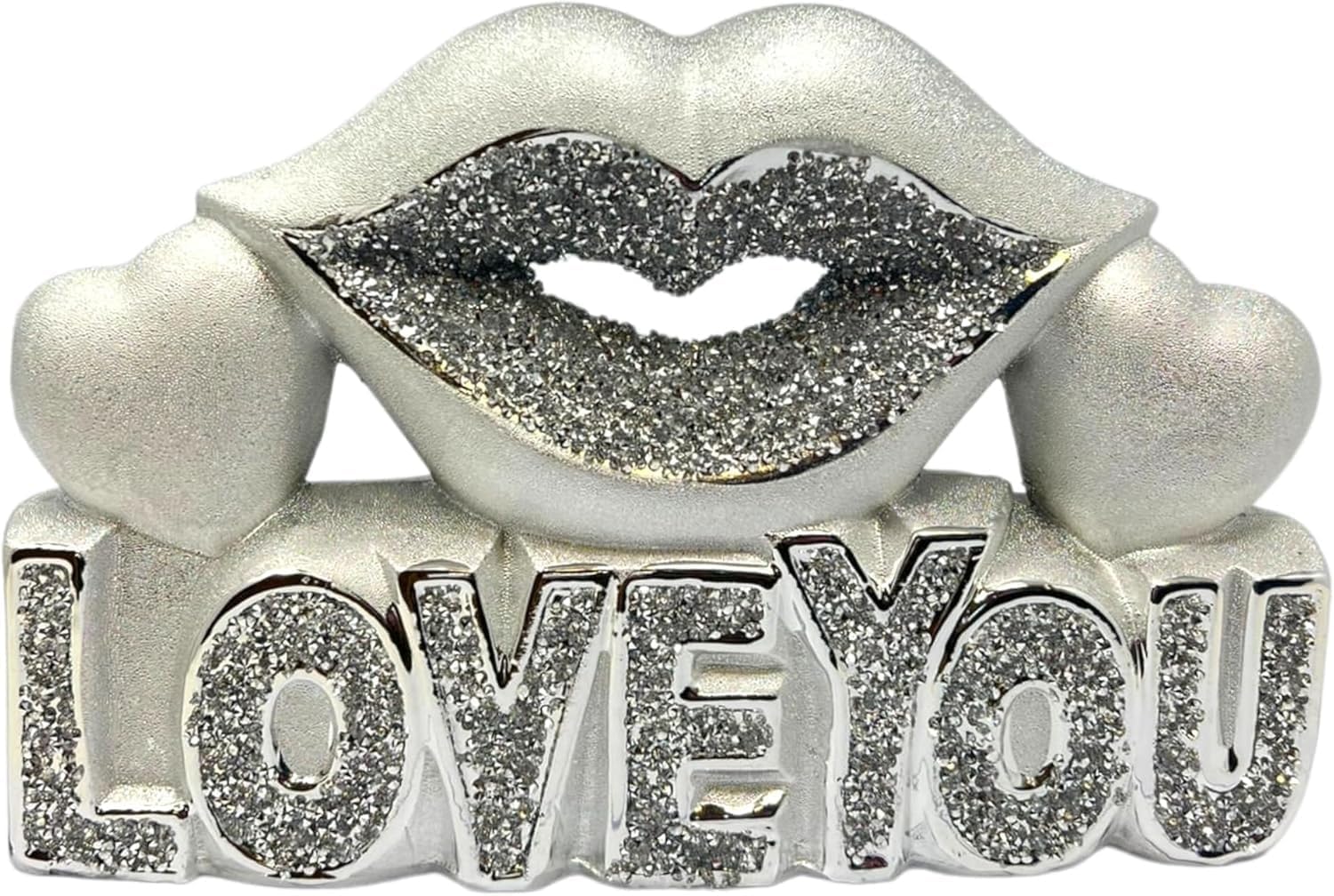 Crushed Diamond Double Heart Square Base Beautiful Decorative Shelf Ornament Sparkle Bling (1, Heart)