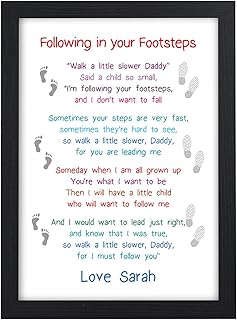 Following in Daddy's Footsteps PERSONALISED Keepsake Poem - 1st Fathers Day from Son, Daughter, Baby, Newborn, New Daddy - Birthday Christmas Poem Gifts for Dad, Daddy, Step Dad, Grandad