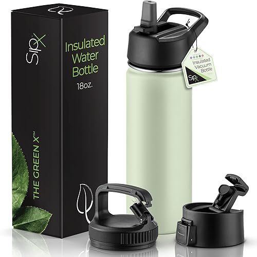 Miniatura 52 de SipX™ - Botella de agua de acero inoxidable de 40 onzas con triple aislamiento térmico, 3 tapas, reutilizable y sin bisfenol A, mantiene las bebidas