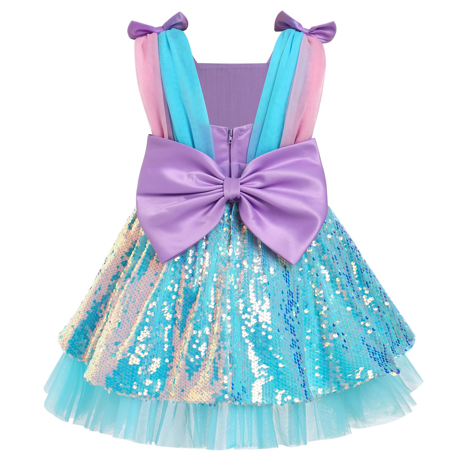 IBTOM CASTLE Kleinkind Baby Mädchen Geburtstag Party Kleid Meerjungfrau Prinzessin ärmellos glitzernde Pailletten Schleife Rüschen Tüll Tutu Kleid