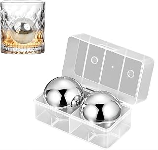 2pcs 304 Stainless Steel Ice Balls with Plastic Box, 55mm Round Whisky Stones | Återanvändbara kylstenar, isbitar av metall för cocktail/öl/vin/fest/bar, presentset för pappa/make