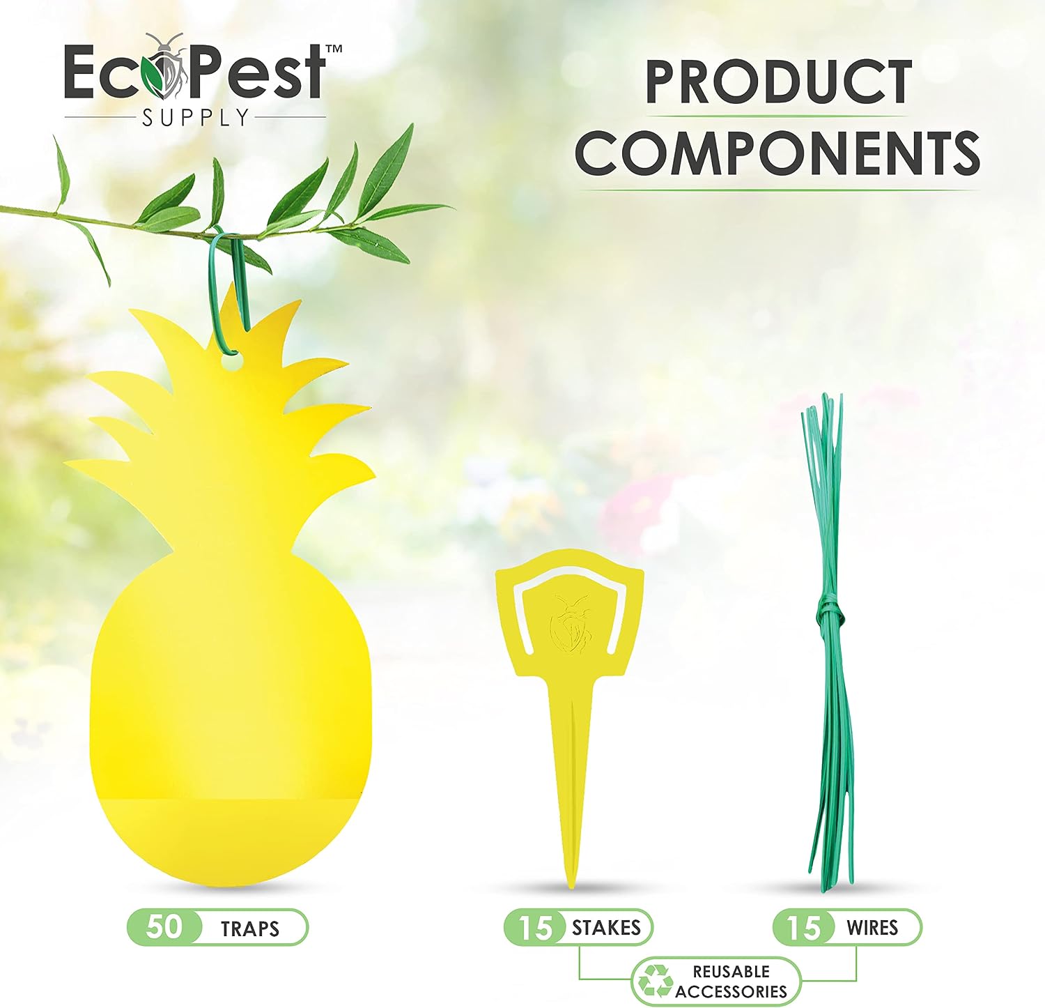ECOPEST Sticky Fruit Fly and Gnat Traps – 50 Pack | Yellow Fly Paper Trap for House Plants and Gnat Sticky Traps for Fruit Flies, Fungus Gnats, and Other Flying Insects | Indoor and Outdoor Fly Tape