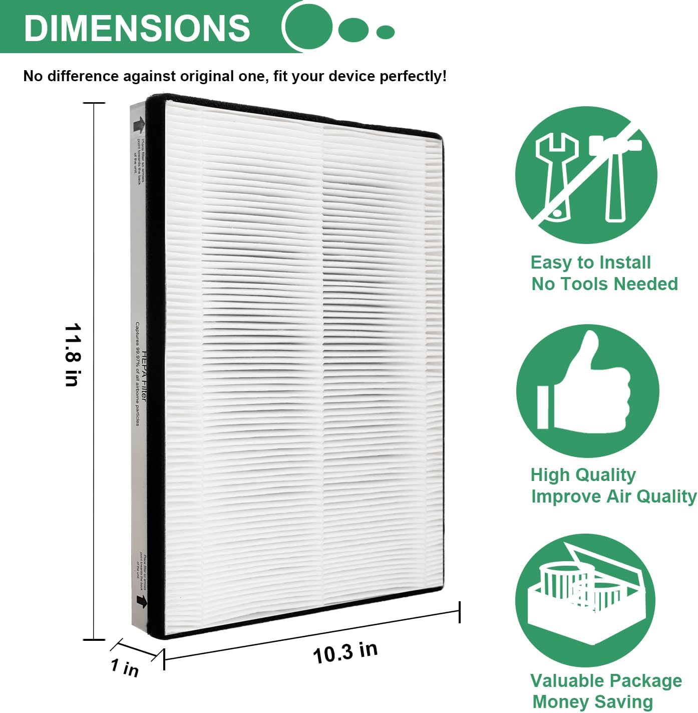 (2) MD1-0022 True HEPA Filter with (4) MD1-0023 Activated Carbon Pre-filter, Compatible with Vornado Air Purifier Model AC300, AC350, AC500, AC550, PCO200, PCO300, PCO375DC, PCO500, PCO575DC
